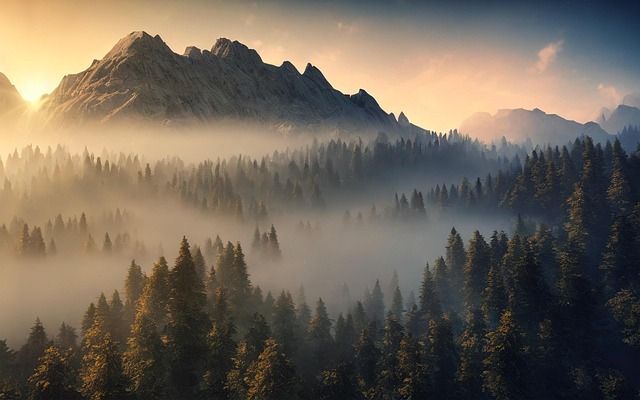 mountains, nature, dawn, forest, fog, twilight, sunset, landscape, trees, early morning